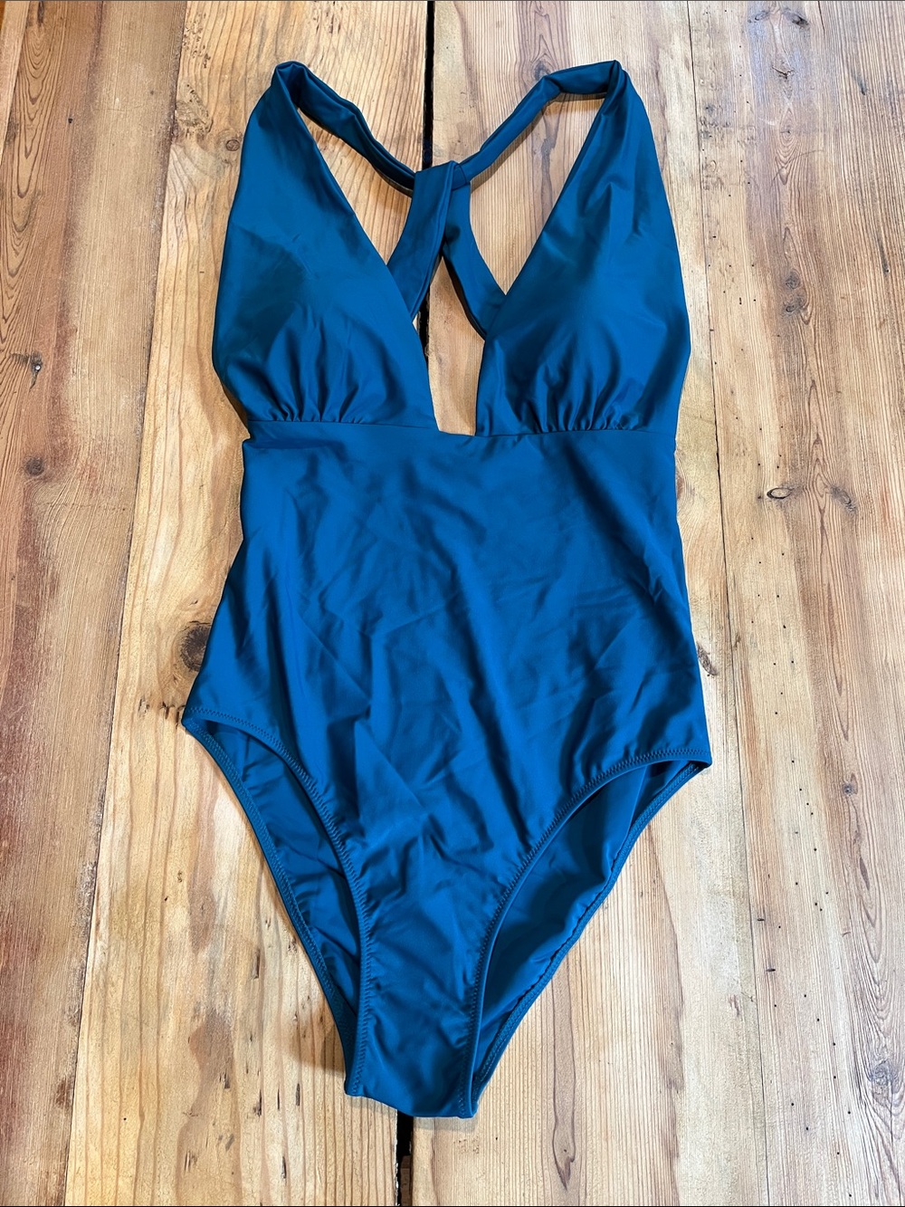 New! SUMMERSALT 8 Teal Sea Green Plunge Twist-Back Onepiece Bathing Suit Swim